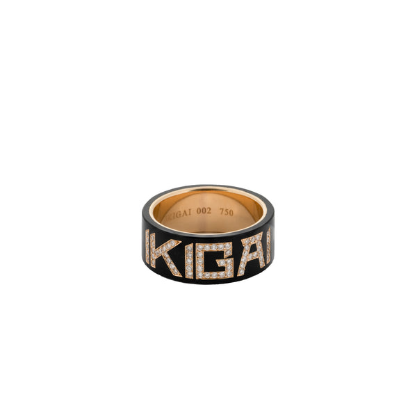 IKIGAI™️ Logo Ring in Black Ceramic with Diamonds