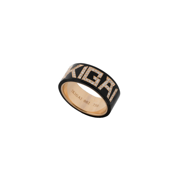 IKIGAI™️ Logo Ring in Black Ceramic with Diamonds